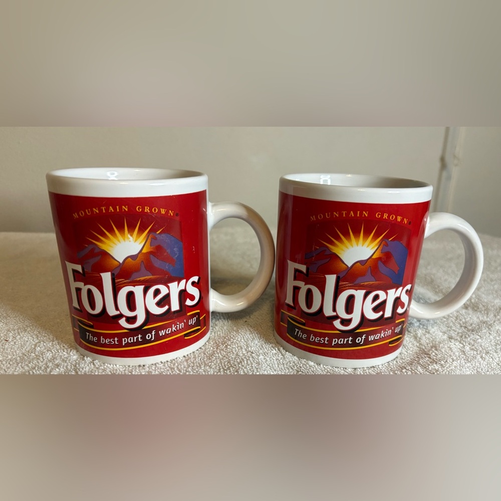 VTG FOLGERS Mountain Grown COFFEE MUGS-2 "The Best Part If Waking Up" PROMO - Picture 2 of 8